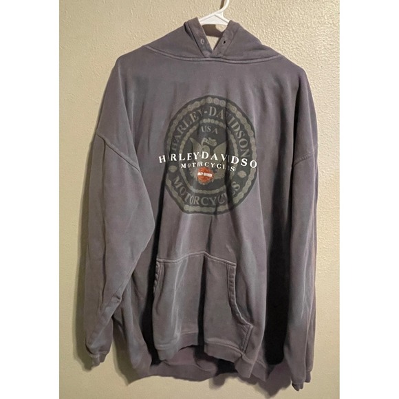 Vtg Harley Davidson Doerflers Interstate 70 Motorcycle Hoodie Sweatshirt 2X Gray - Picture 1 of 9
